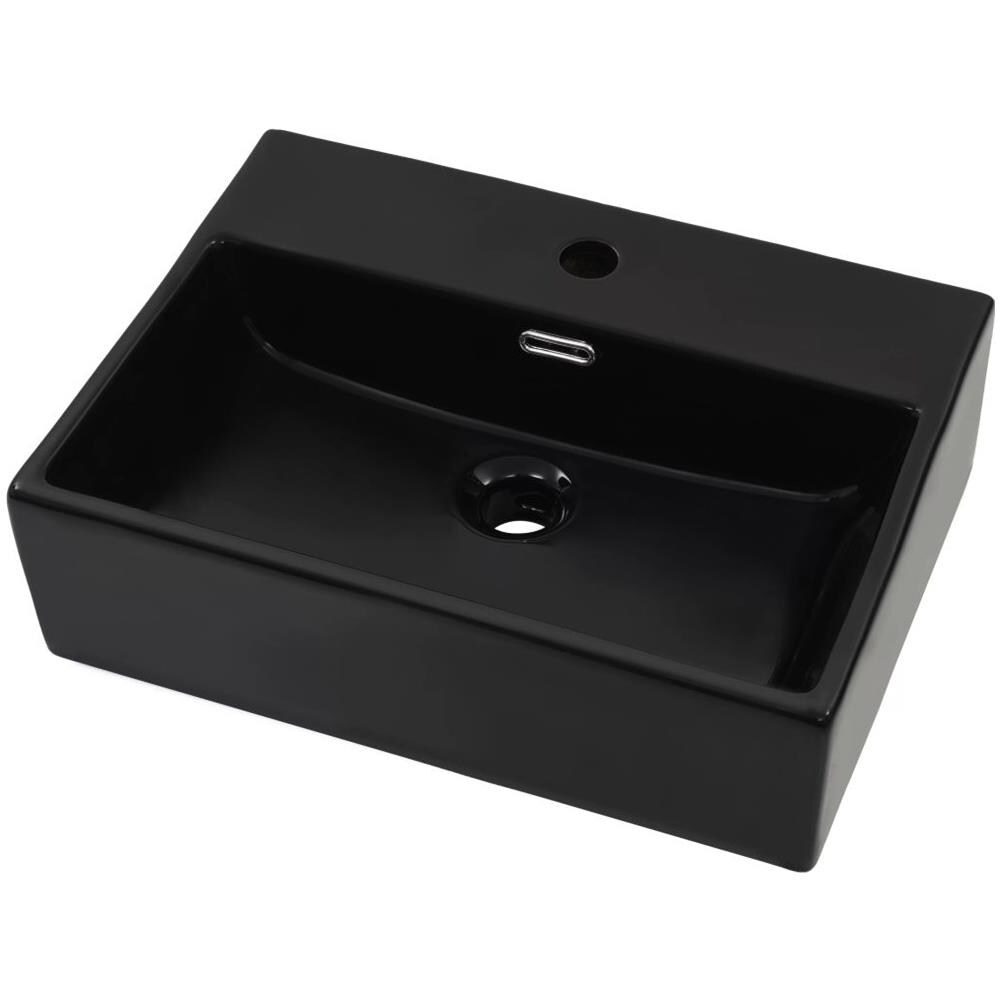 Lavandino Con Foro Rubinetto In Ceramica Nero 51,5x38,5x15 Cm - Foto 2
