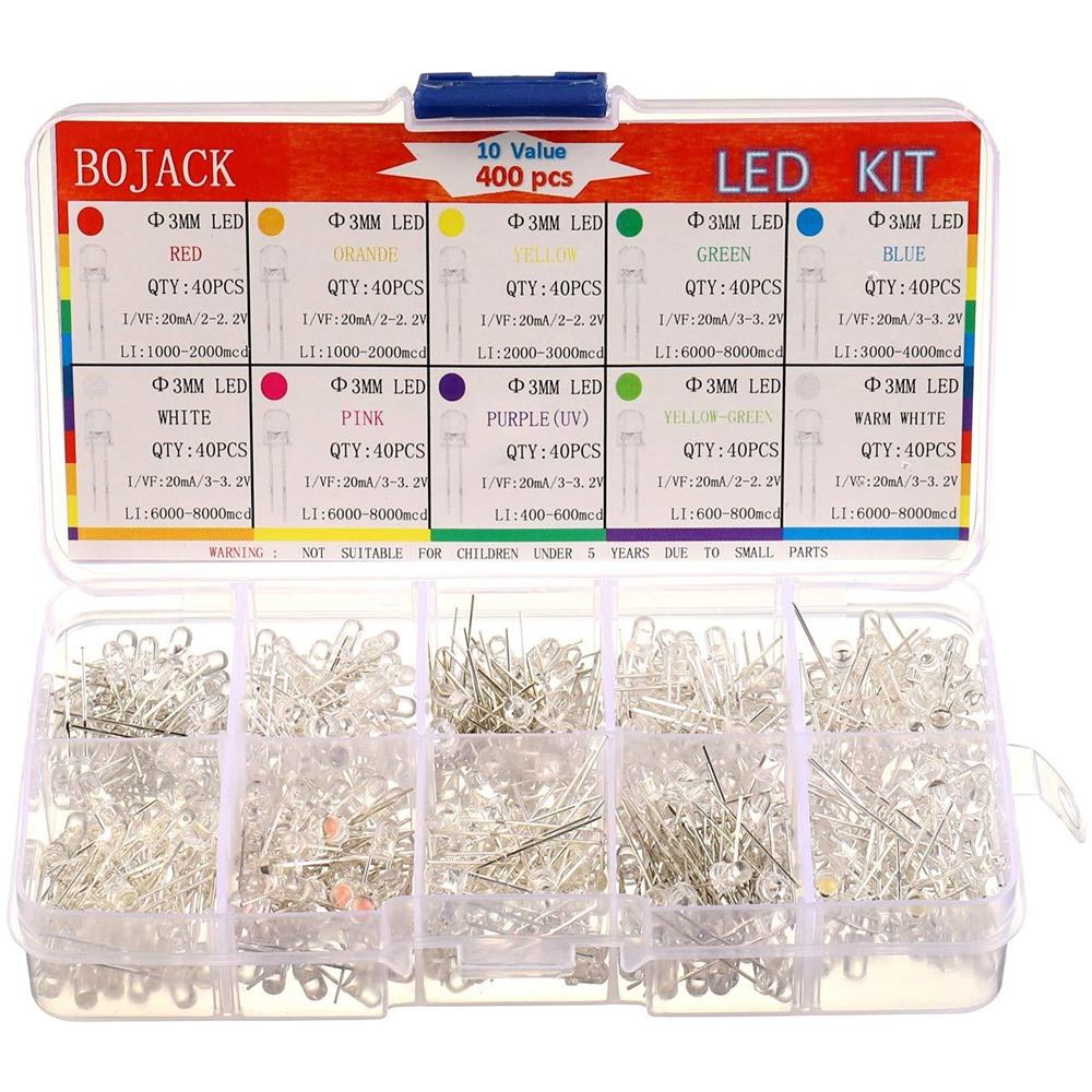 10 Colori 400 Pz 3mm Luci Diodo Led Assored Kit Pack (transparent Dc 2v - 3.2v 20ma) Illuminazione Luminosa Lampadina Lampade Componenti 3 Millimetri Light Emitting Diodes Parts - Foto 1
