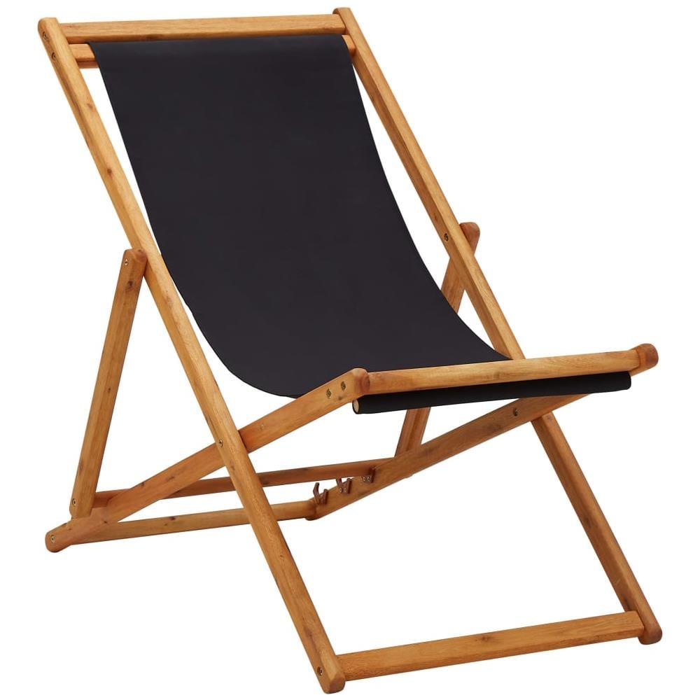 Sdraio Pieghevole in Legno di Eucalipto e Tessuto Nero - Foto 1