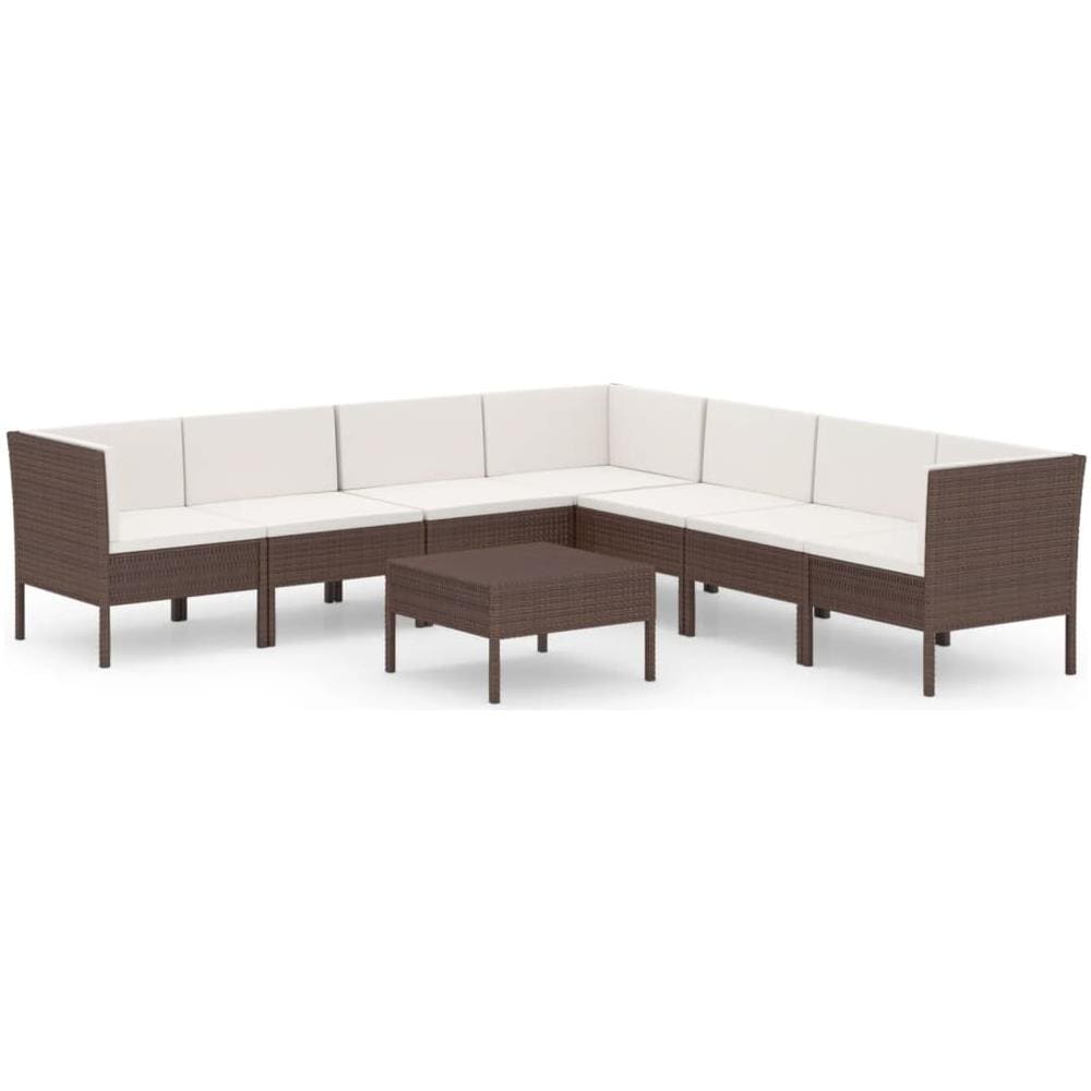 Set Divani Da Giardino 8 Pz Con Cuscini In Polyrattan Marrone - Foto 2