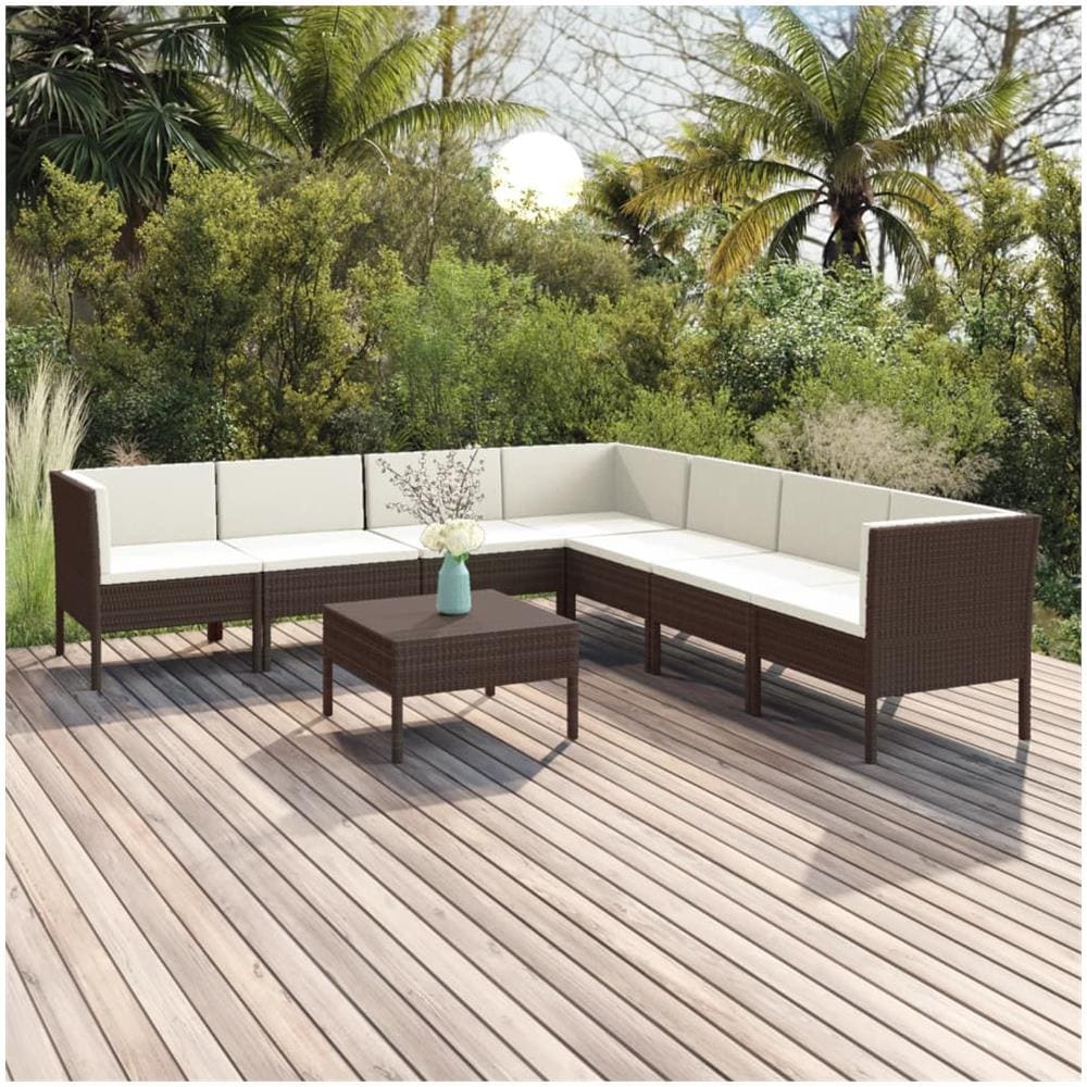 Set Divani Da Giardino 8 Pz Con Cuscini In Polyrattan Marrone - Foto 1