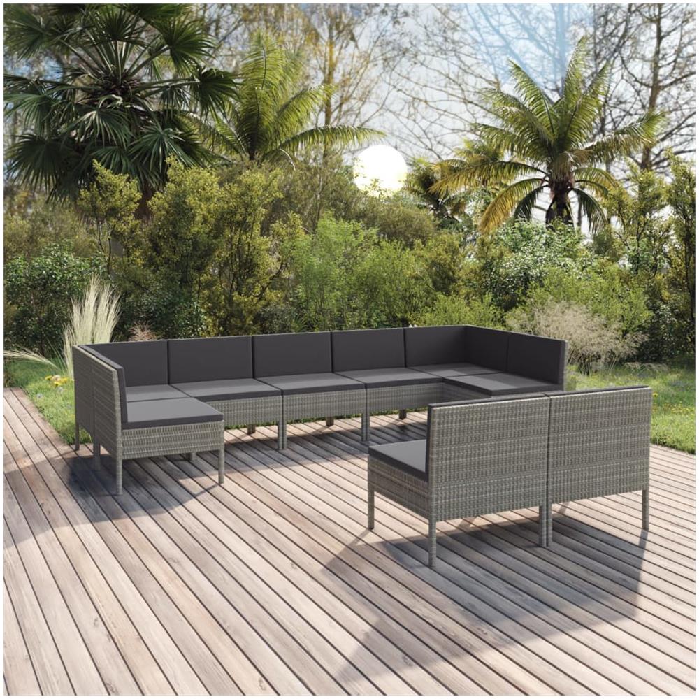 Set Divani Da Giardino 9 Pz Con Cuscini In Polyrattan Grigio - Foto 1