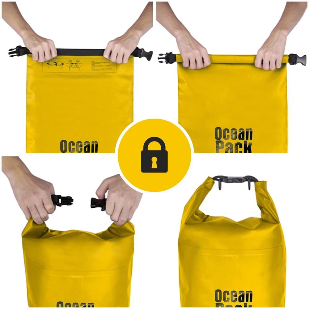 Borsa Zaino Impermeabile 20l, Dry Bag Mare 20 Litri, Sacca Impermeabile Con Tracolla Regolabile, Zaino Waterproof Per Barca Pesca Rafting Spiaggia Sport Acquatici (gialla) - Foto 2