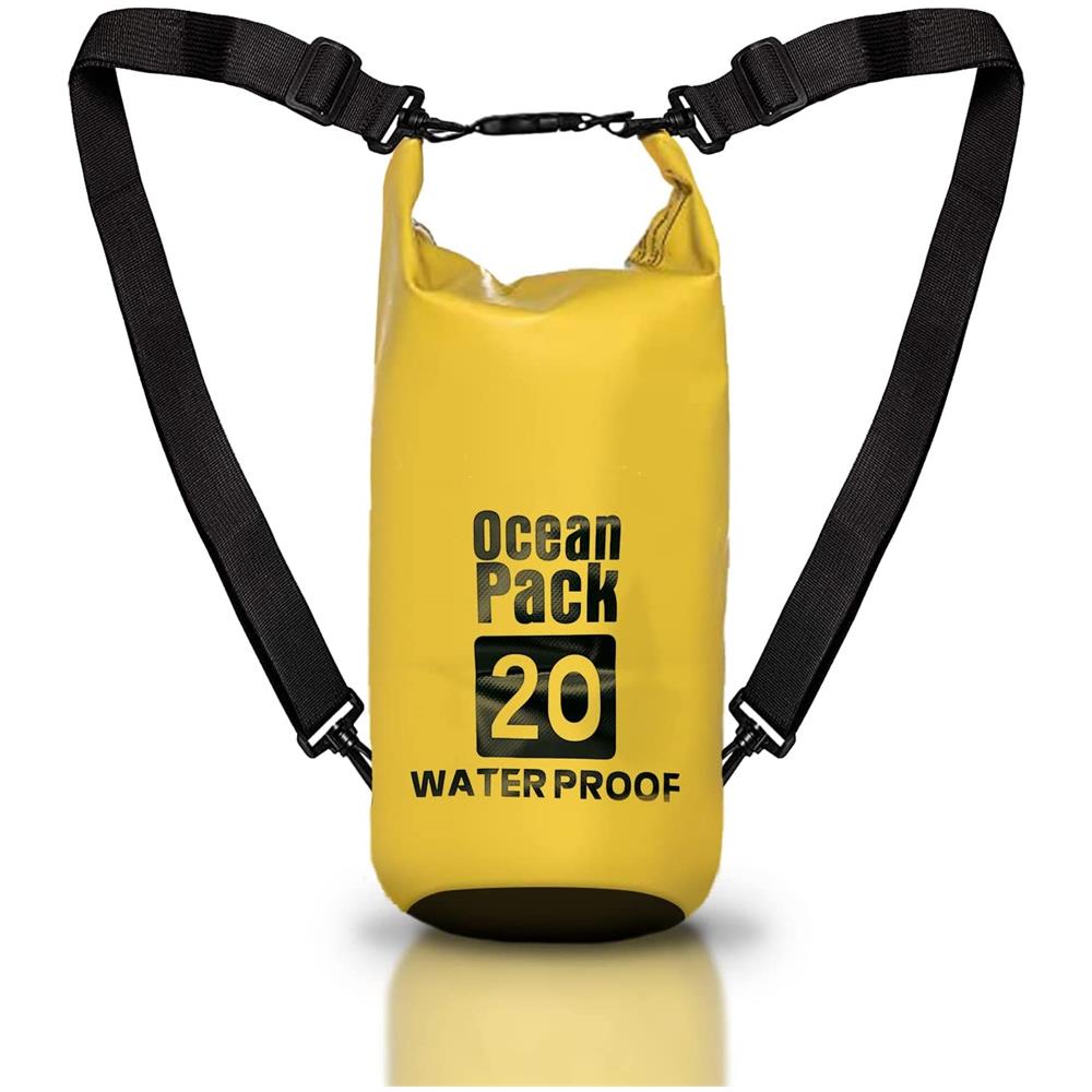 Borsa Zaino Impermeabile 20l, Dry Bag Mare 20 Litri, Sacca Impermeabile Con Tracolla Regolabile, Zaino Waterproof Per Barca Pesca Rafting Spiaggia Sport Acquatici (gialla) - Foto 1
