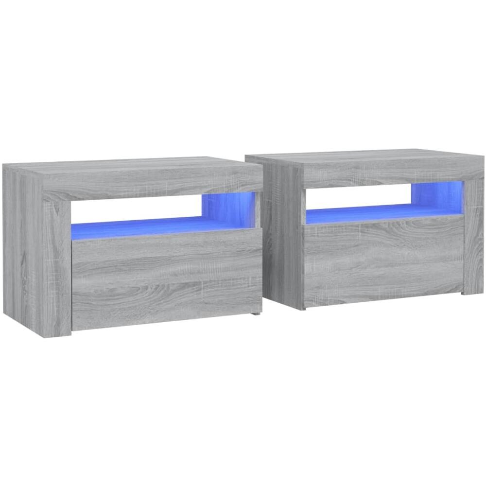 Comodini 2 pz con Luci LED Grigio Sonoma 60x35x40 cm - Foto 1