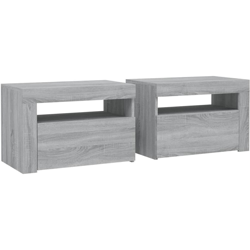 Comodini 2 pz con Luci LED Grigio Sonoma 60x35x40 cm - Foto 2