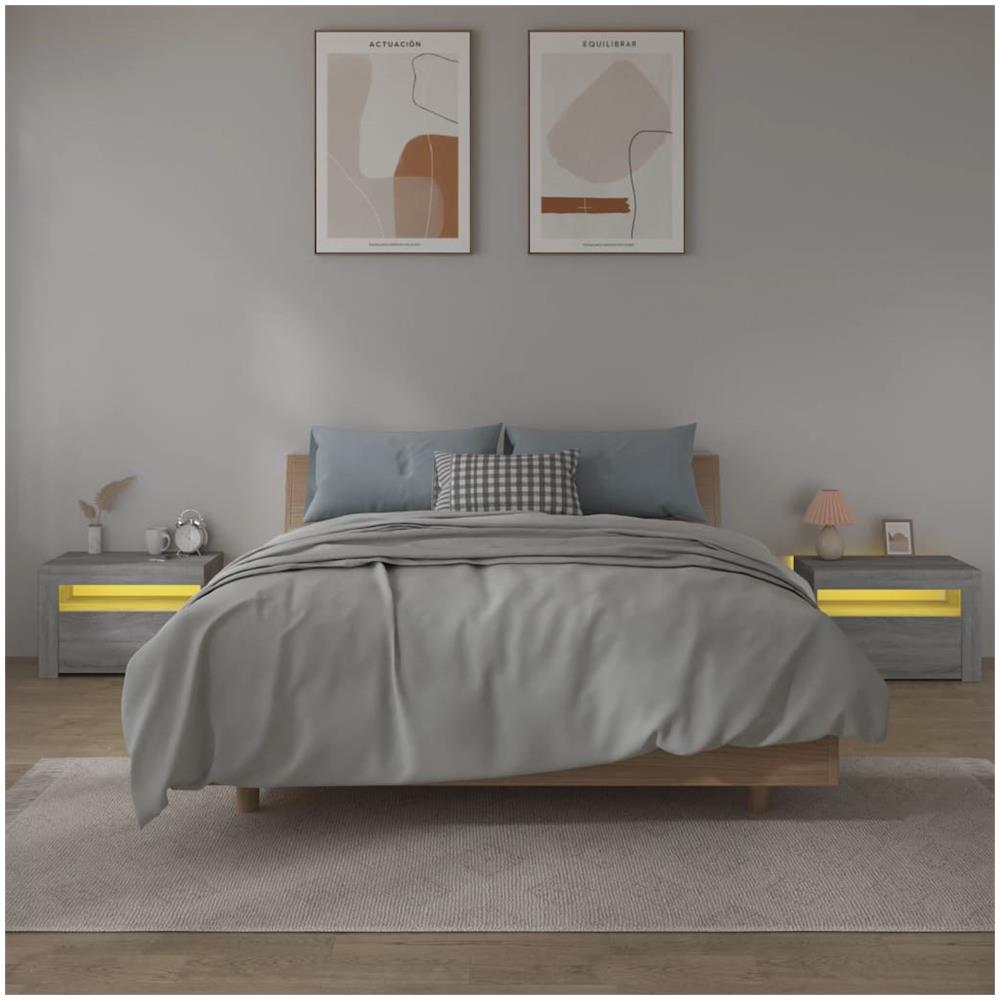 Comodini 2 pz con Luci LED Grigio Sonoma 60x35x40 cm - Foto 7