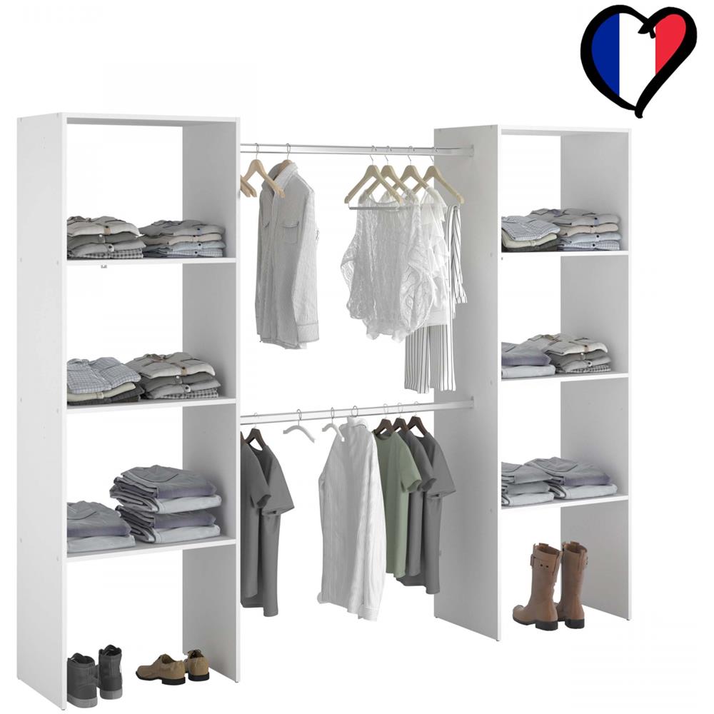 Elysee Armadio A Vista Bianco, 6 Ripiani, 2 Barre Appendiabiti 220x40x180 Cm - Foto 1