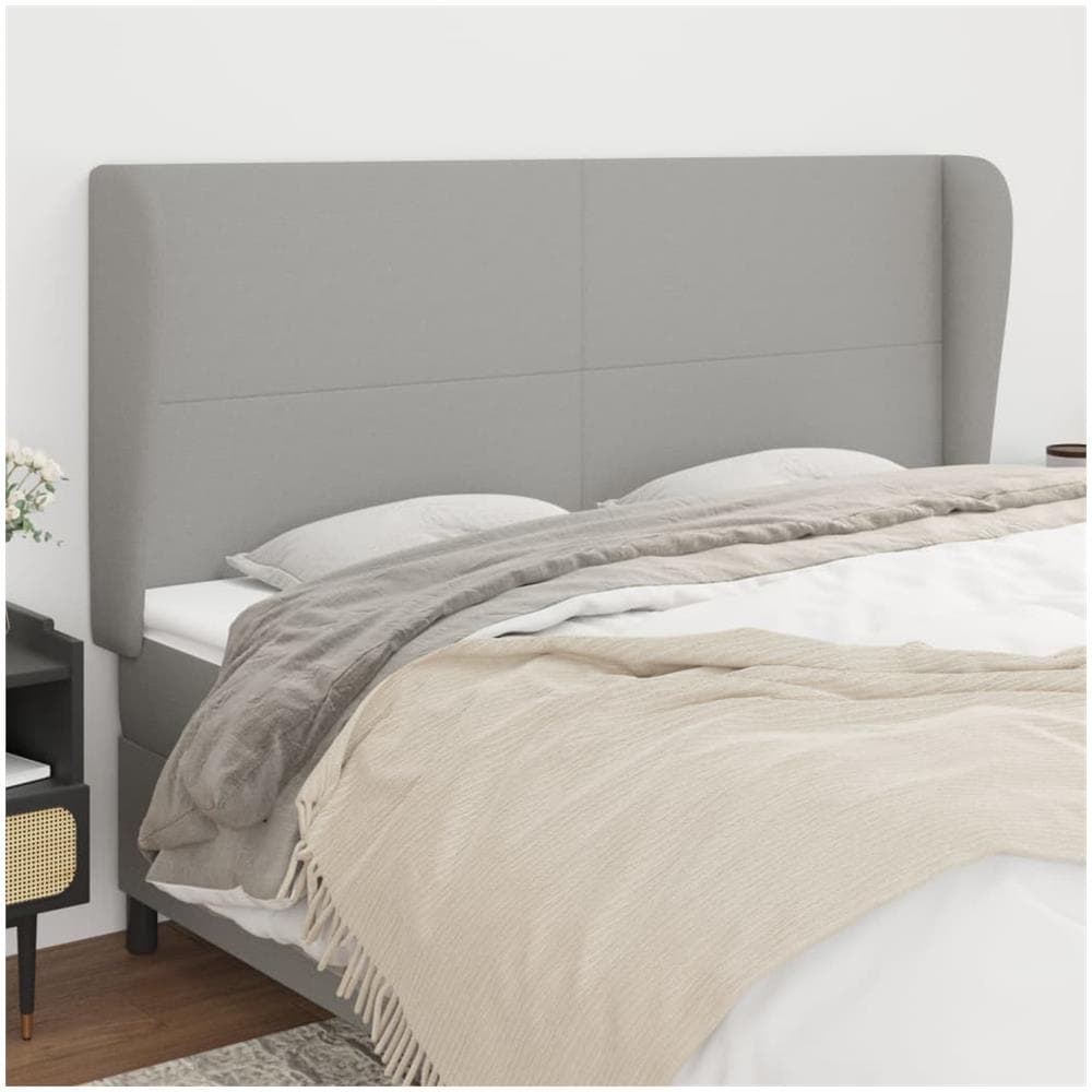 Testiera Ad Orecchio Grigio Chiaro 183x23x118/128 Cm In Tessuto - Foto 1
