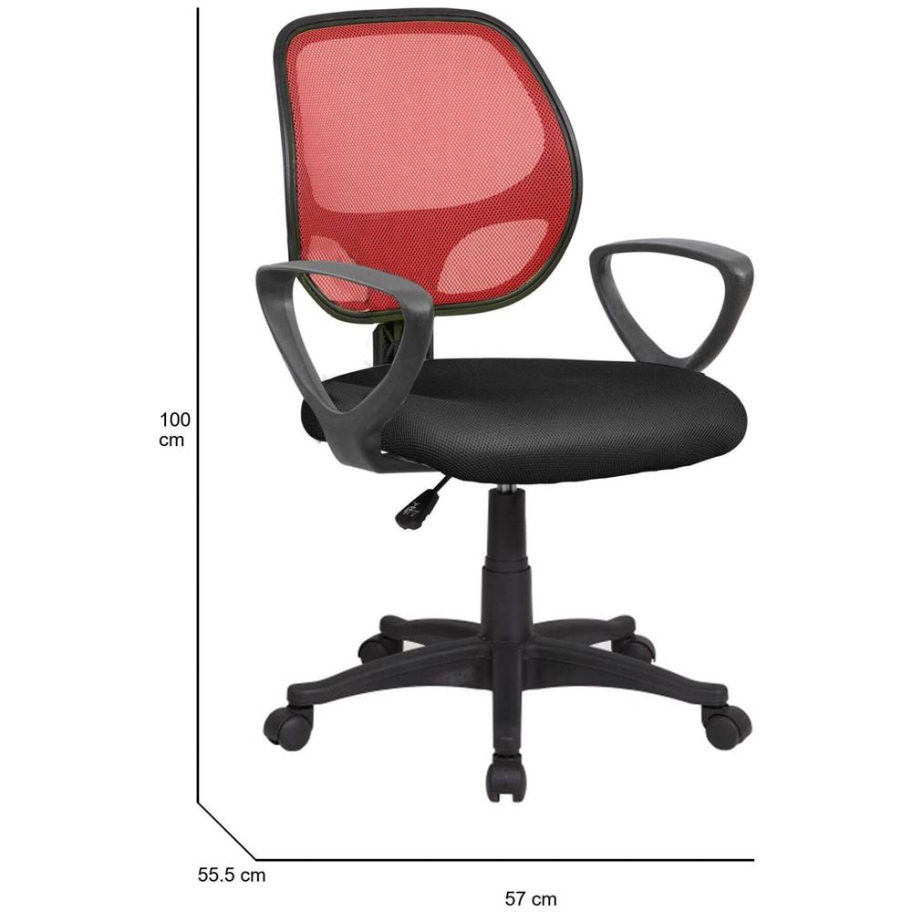 Sedia Da Ufficio Geraldton, Poltrona Operativa A Rete Con Braccioli, Seduta Ergonomica Da Ufficio, 56x57h88/100 Cm, Nero E Rosso - Foto 2