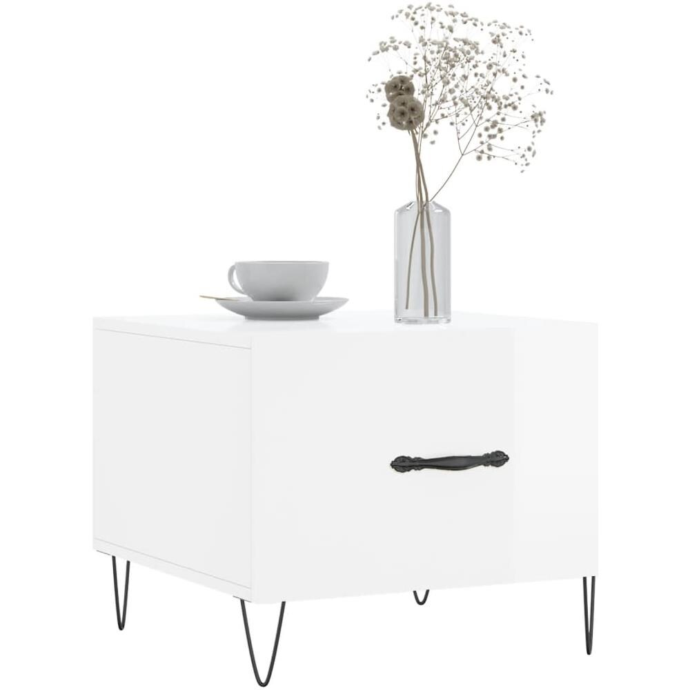 Tavolini Salotto 2pz Bianco Lucido 50x50x40cm Legno Multistrato - Foto 3