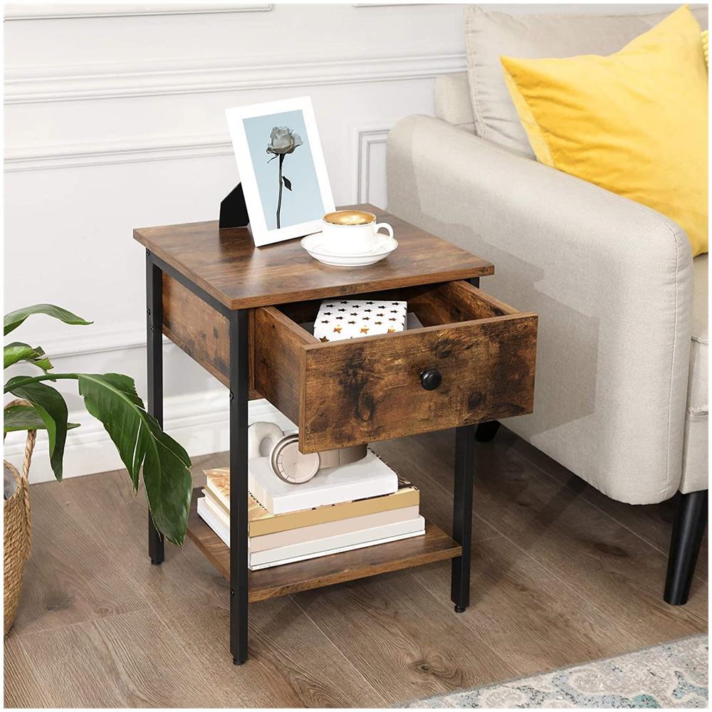 LET55BXV1 Comodino rustico marrone con cassetto di - Foto 6