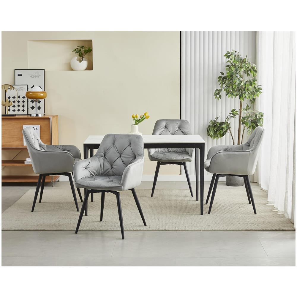 Sedia girevole in velluto VALORA LUKK360 - Grigio argento / Gambe nere - Foto 9