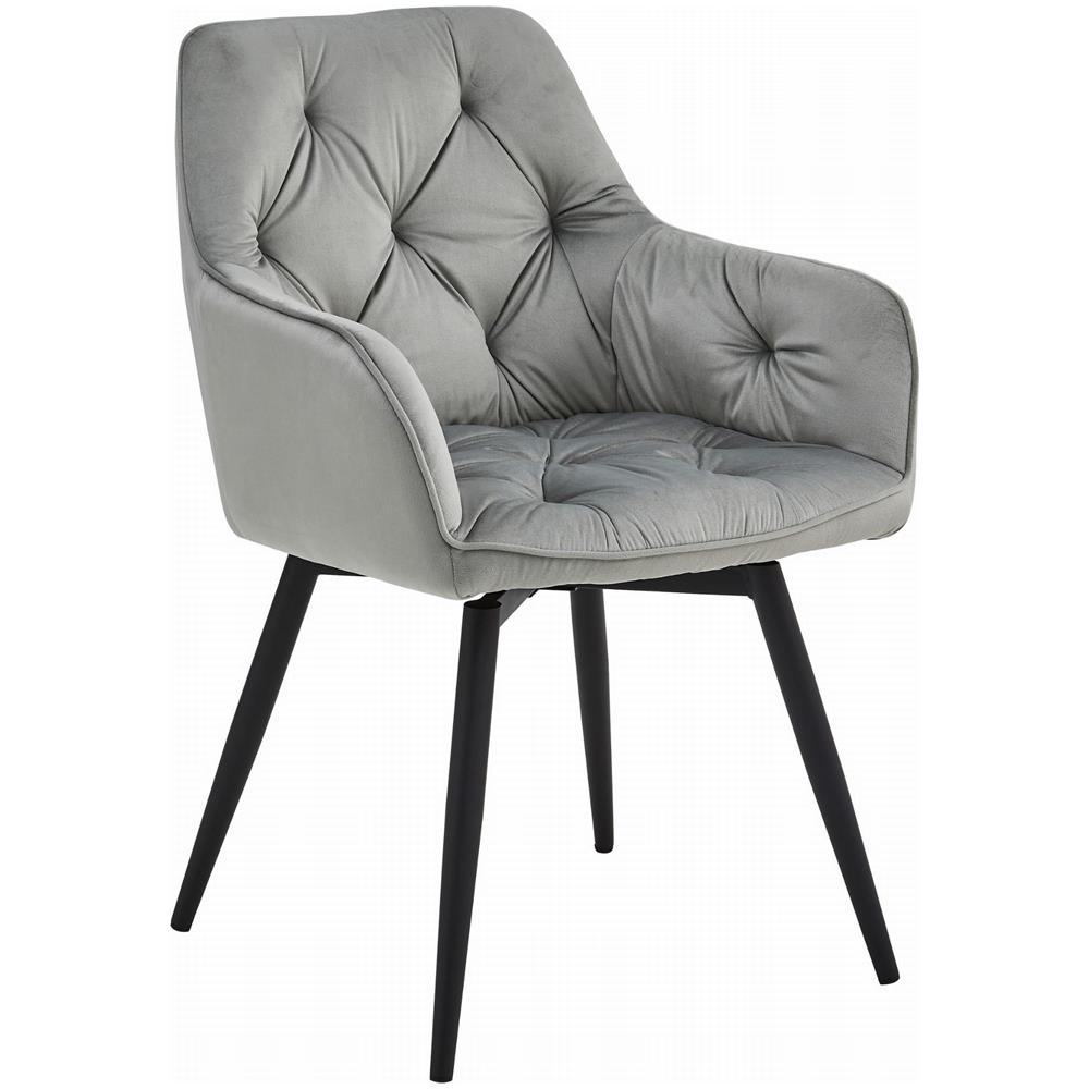 Sedia girevole in velluto VALORA LUKK360 - Grigio argento / Gambe nere - Foto 2