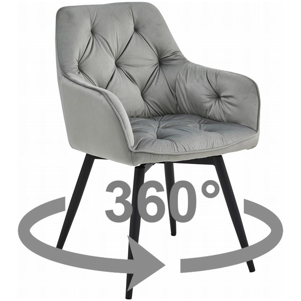 Sedia girevole in velluto VALORA LUKK360 - Grigio argento / Gambe nere - Foto 1