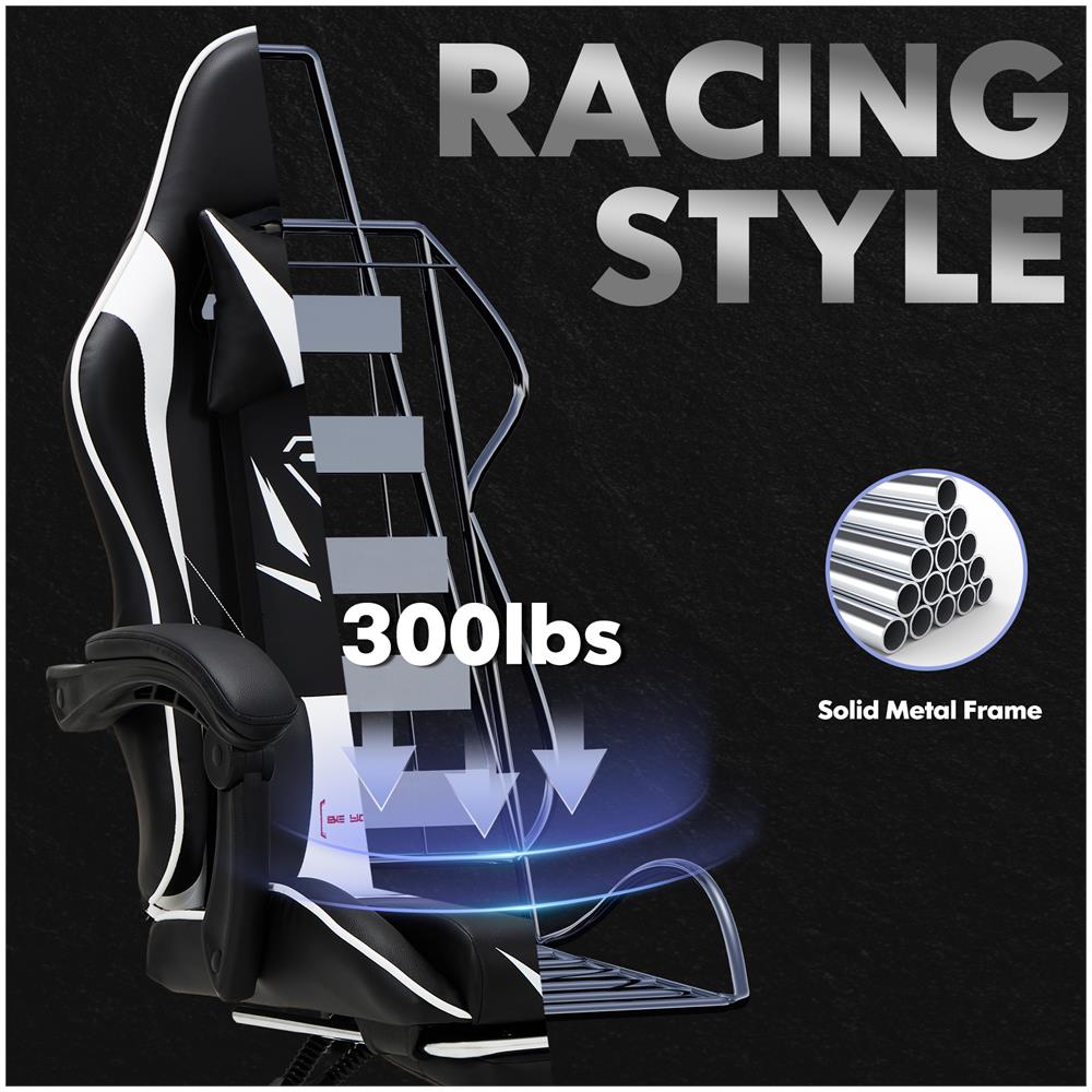 Sedia Da Gaming - Sedia Da Computer Ergonomica Con Poggiapiedi, Supporto Lombare, Poggiatesta, Rotazione A 360° E Schienale Alto, Bianco - Foto 2