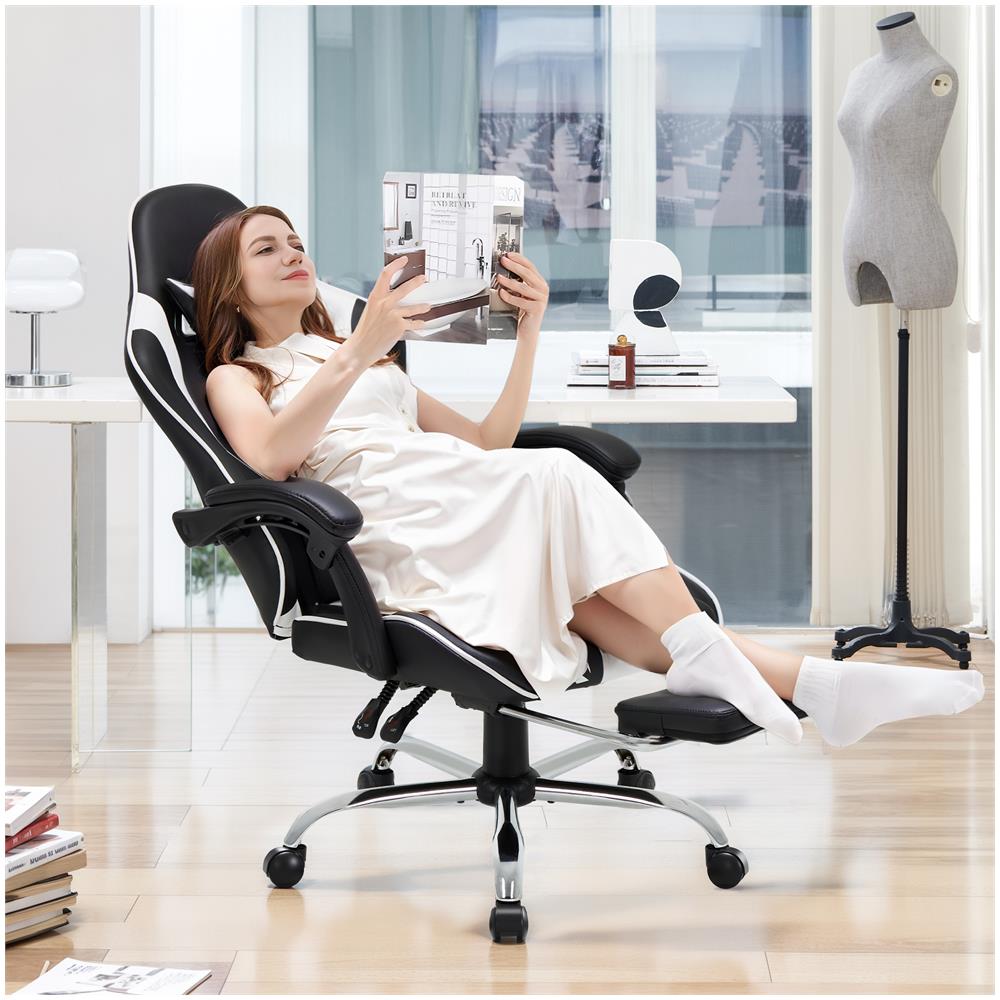 Sedia Da Gaming - Sedia Da Computer Ergonomica Con Poggiapiedi, Supporto Lombare, Poggiatesta, Rotazione A 360° E Schienale Alto, Bianco - Foto 8