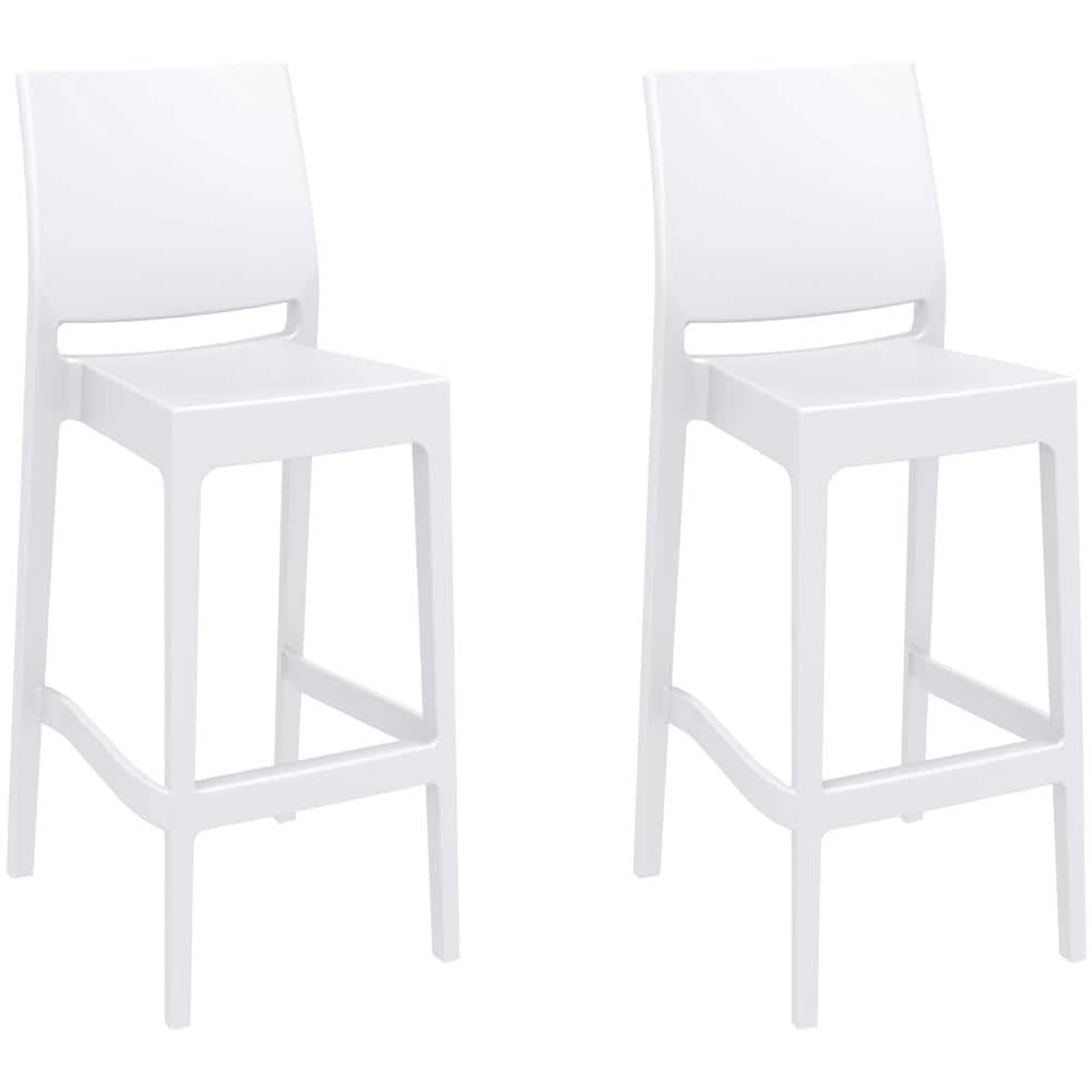 Set 2 Sgabelli Bar Maya Impilabili In Polipropilene - Coppia Sedie Sgabello Alte Outdoor Con Schienale Bancone H75CM con Poggiapiedi Bianco - Foto 1