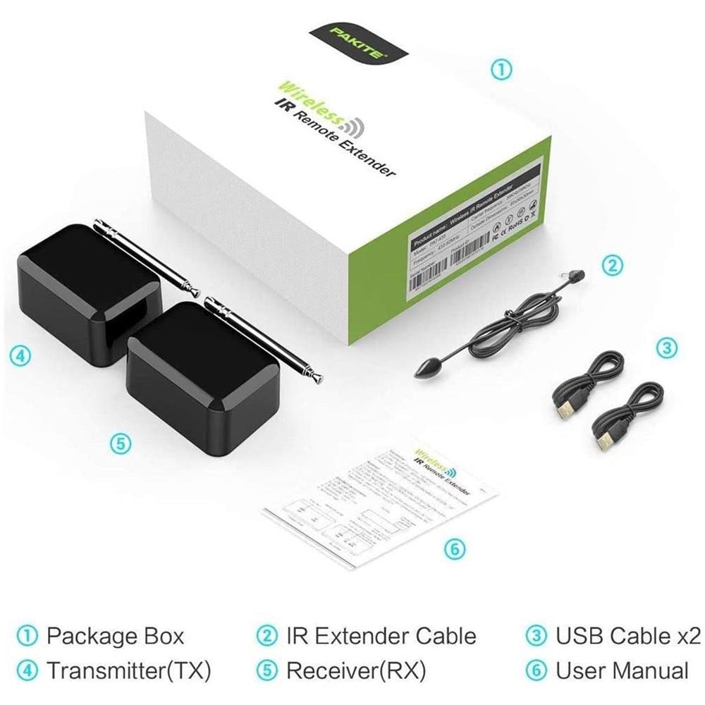 Pakite Ir Remote Extender, Ripetitore Ir, Prolunga A Infrarossi Per Estensione Con 1 Ricevitore E Trasmettitore Di Alimentazione Usb Alimentato A Batteria 1080p - Foto 8