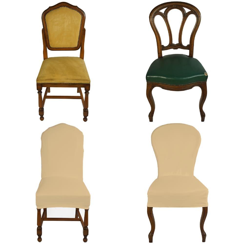 Set 2 Vestisedia Universale Con Schienale Tondo Subito Fatto Per Sedie Da Ufficio, Cucina, Sala Da Pranzo, Camera, Hotel O Ristorante In Tessuto Super Elasticizzato Made In Italy Panna - Foto 1