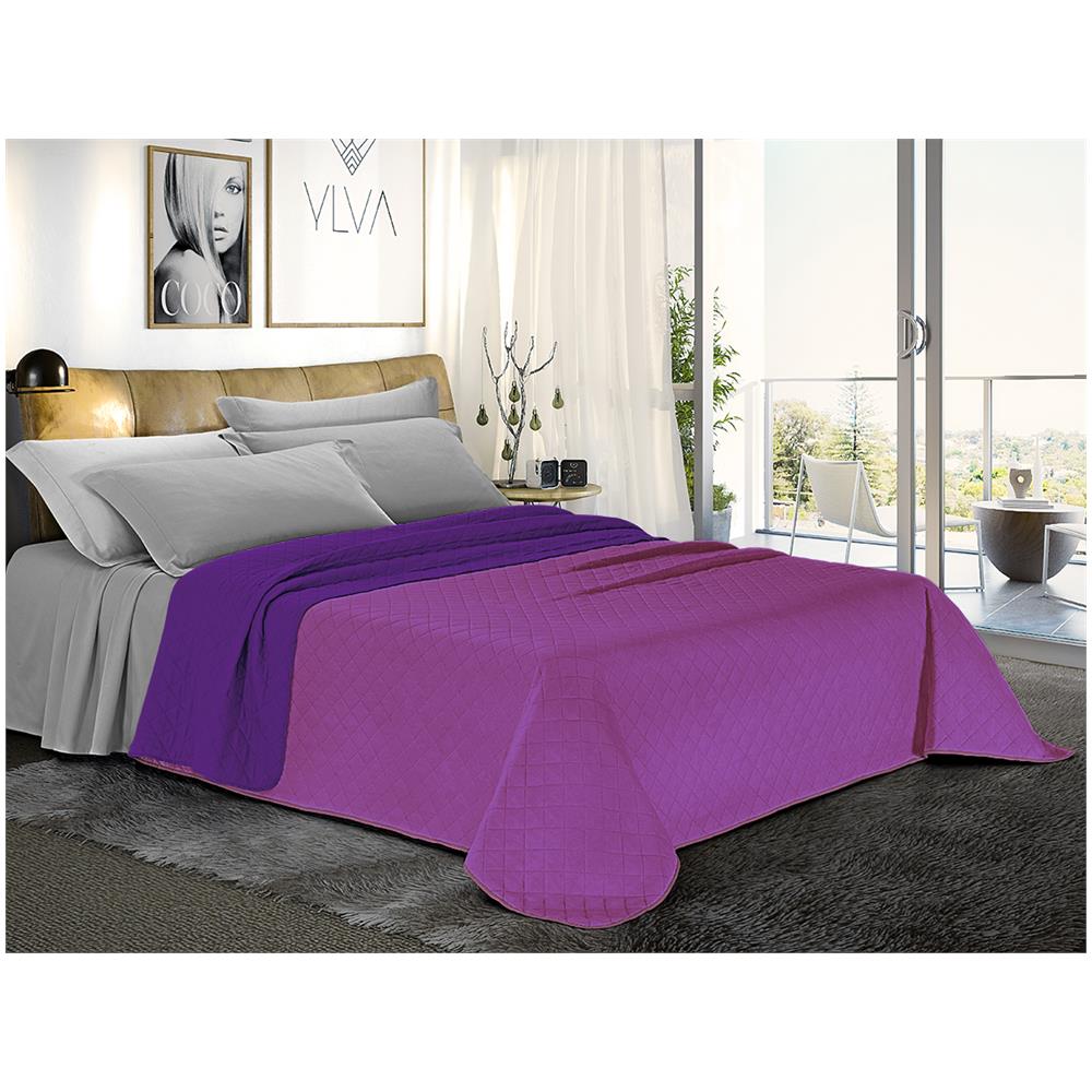 Trapuntino Copriletto Bicolor Double Face - Una Piazza E Mezza 220x280 Cm Lilla / melanzana - Foto 1