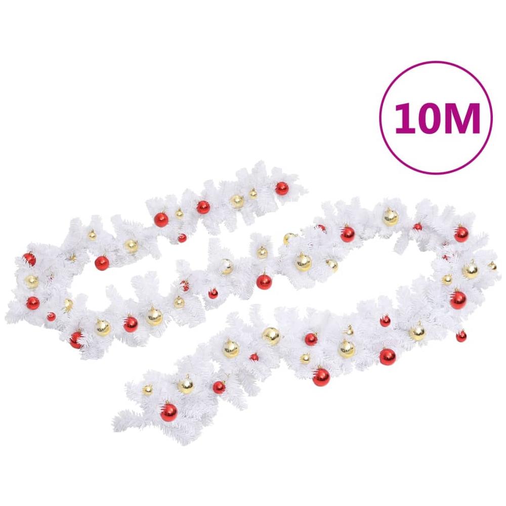 Ghirlanda Di Natale Decorata Con Palline Bianca 10 M - Foto 2