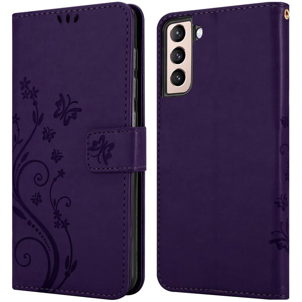 Custodia Compatibile Con Samsung Galaxy S21 In Lilla Scuro Fiore - Coperchio Protettivo In Design Floreale Con Chiusura Magnetica, Funzione Stand E Slot Per Carte - Foto 8