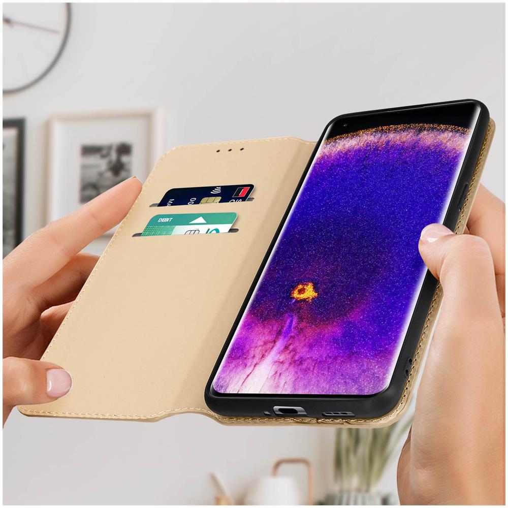 Custodia Per Oppo Find X5 Pro Copertina Portacarte Supporto Magnetica Oro - Foto 6