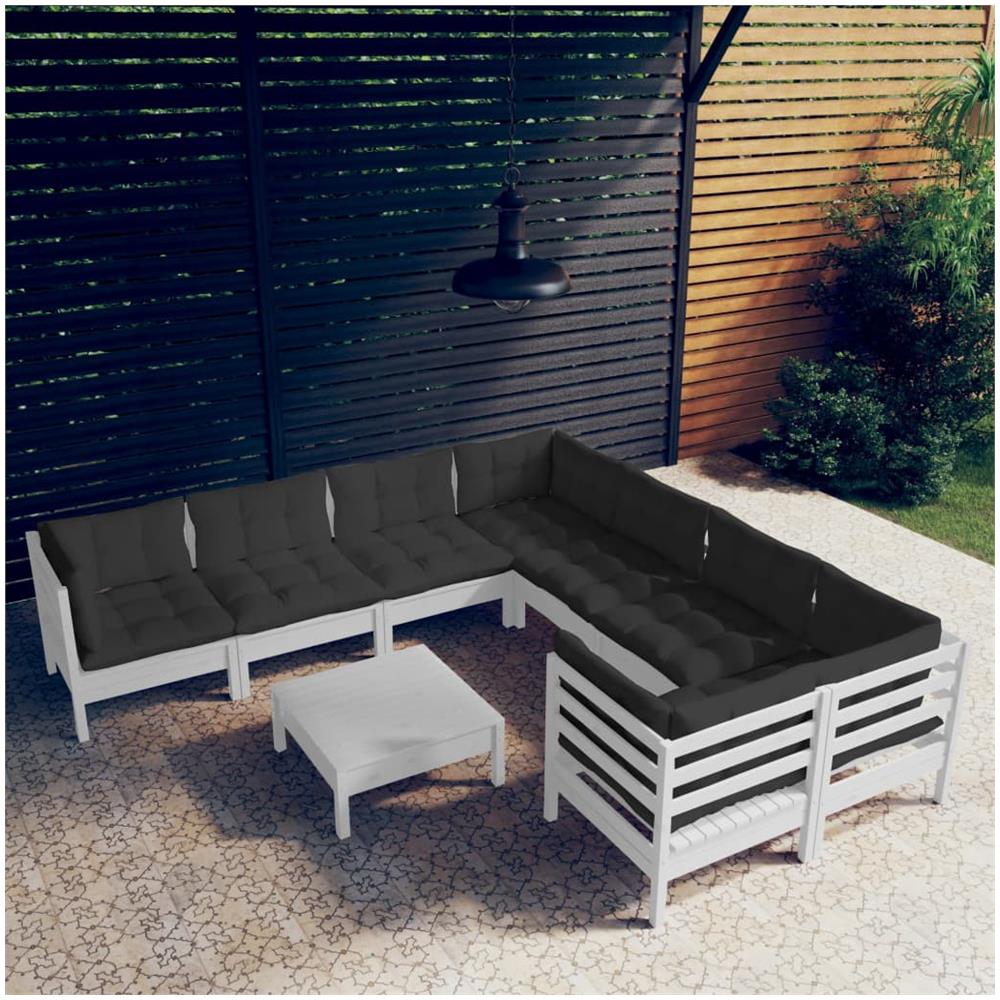 Set Divani Da Giardino 9 Pz Con Cuscini Bianchi In Legno Pino - Foto 1