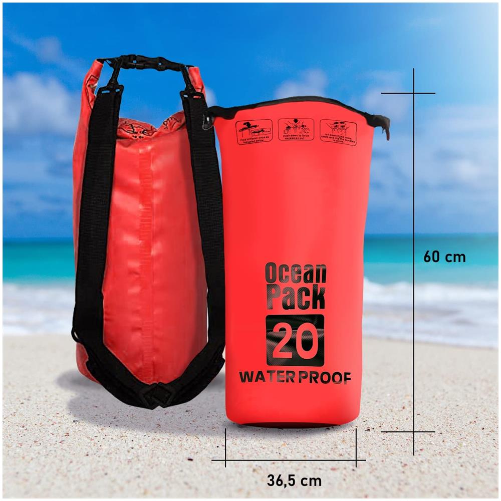 Borsa Zaino Impermeabile 20l, Dry Bag Mare 20 Litri, Sacca Impermeabile Con Tracolla Regolabile, Zaino Waterproof Per Barca Pesca Rafting Spiaggia Sport Acquatici (rossa) - Foto 6