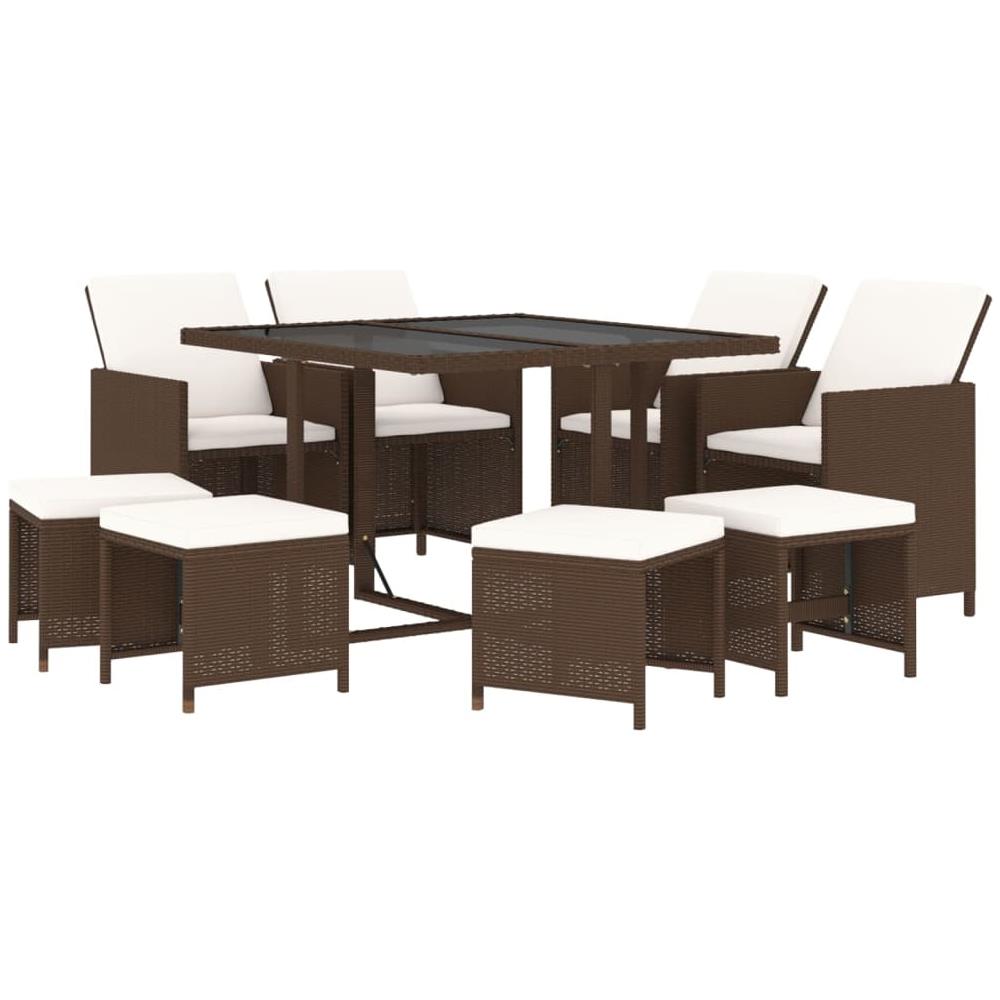 Set Da Pranzo Per Giardino 9 Pz Con Cuscini Polyrattan Marrone - Foto 2