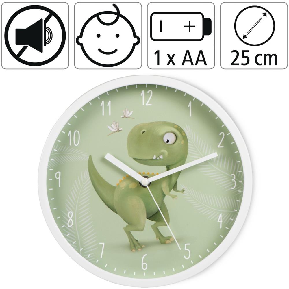 Happy Dino Orologio Da Parete In Quarzo Rotondo Verde, Bianco - Foto 2