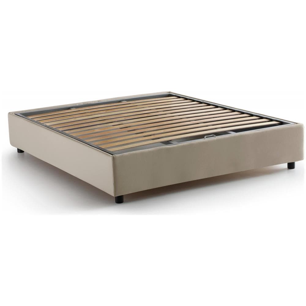 Letto Singolo Caterina, Letto Contenitore Con Rivestimento In Tessuto, 100% Made In Italy, Apertura Frontale, Adatto Per Materasso Cm 80x200, Beige - Foto 4