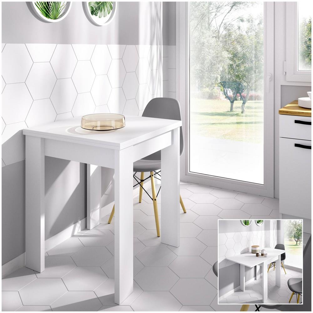 Tavolo Allungabile Comer, Consolle Estensibile Multiposizione,tavolo Consolle Ausiliare Pieghevole, 79/134x67h79 Cm, Bianco - Foto 4