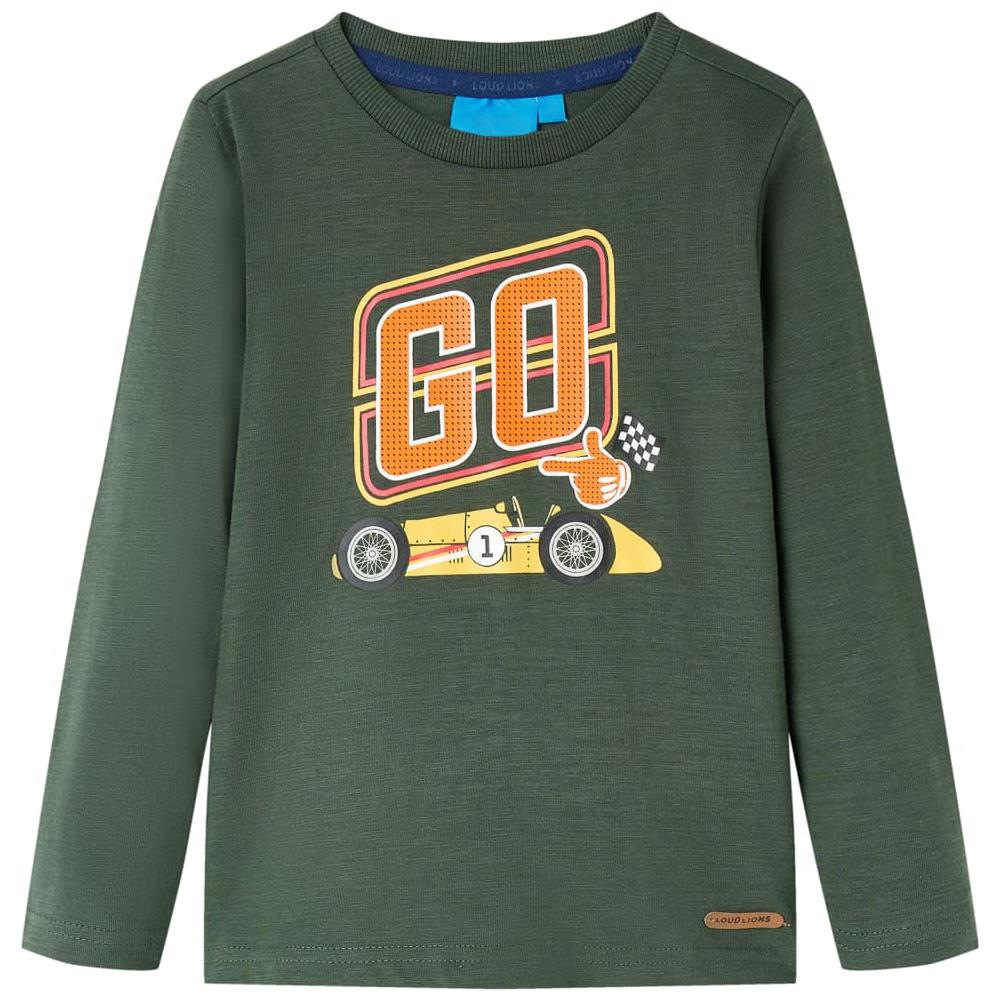 Maglietta Da Bambino A Maniche Lunghe Auto Da Corsa Verde Scuro 104 - Foto 1