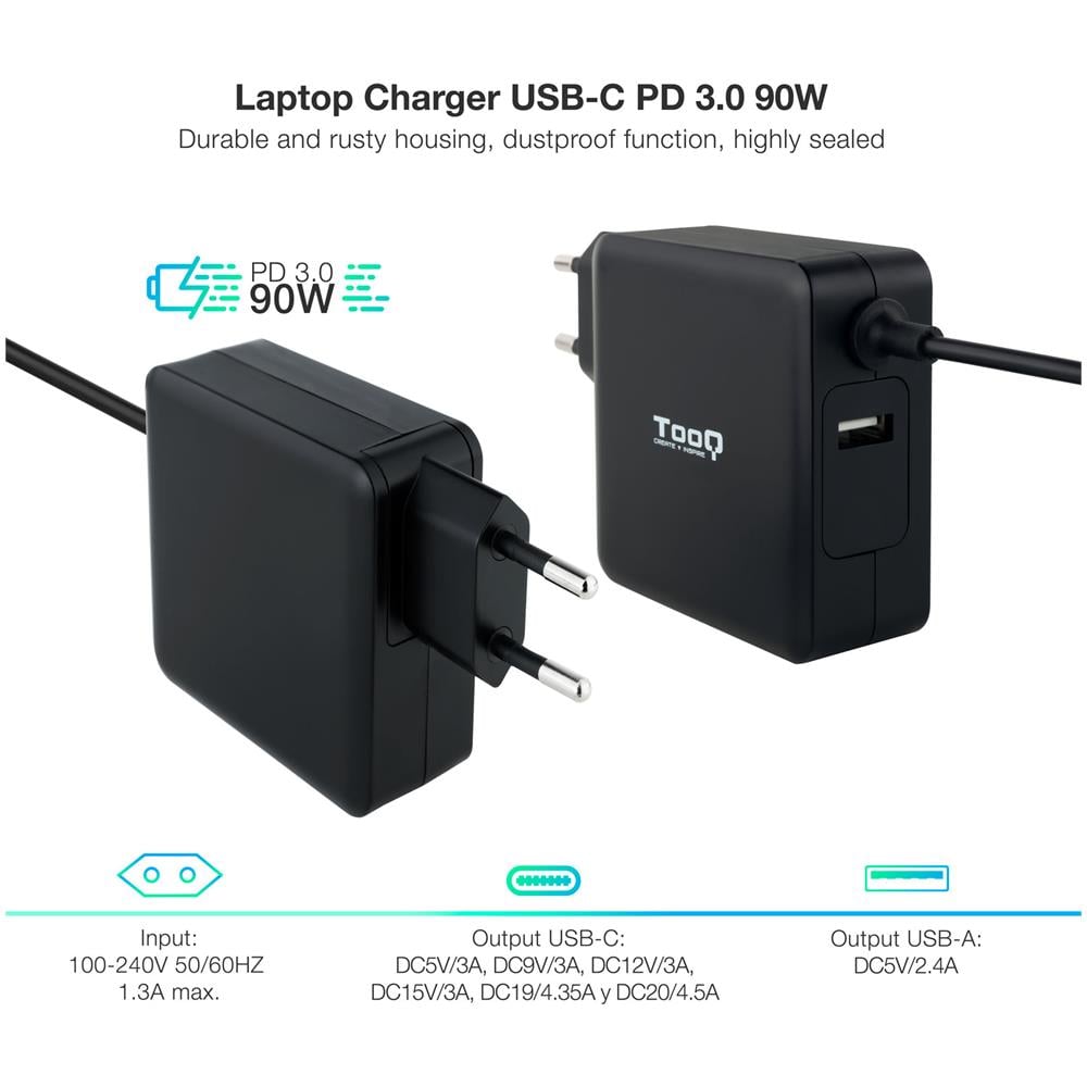 TQLC-USBC90PD adattatore e invertitore Auto 90 W Nero - Foto 2