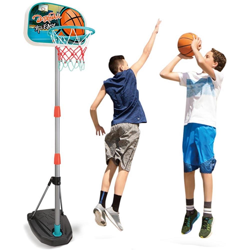BAKAJI Canestro Da Basket Regolabile Per Bambini – Altezza Fino A 120 Cm, Base Riempibile, Con Pallone E Gonfiatore