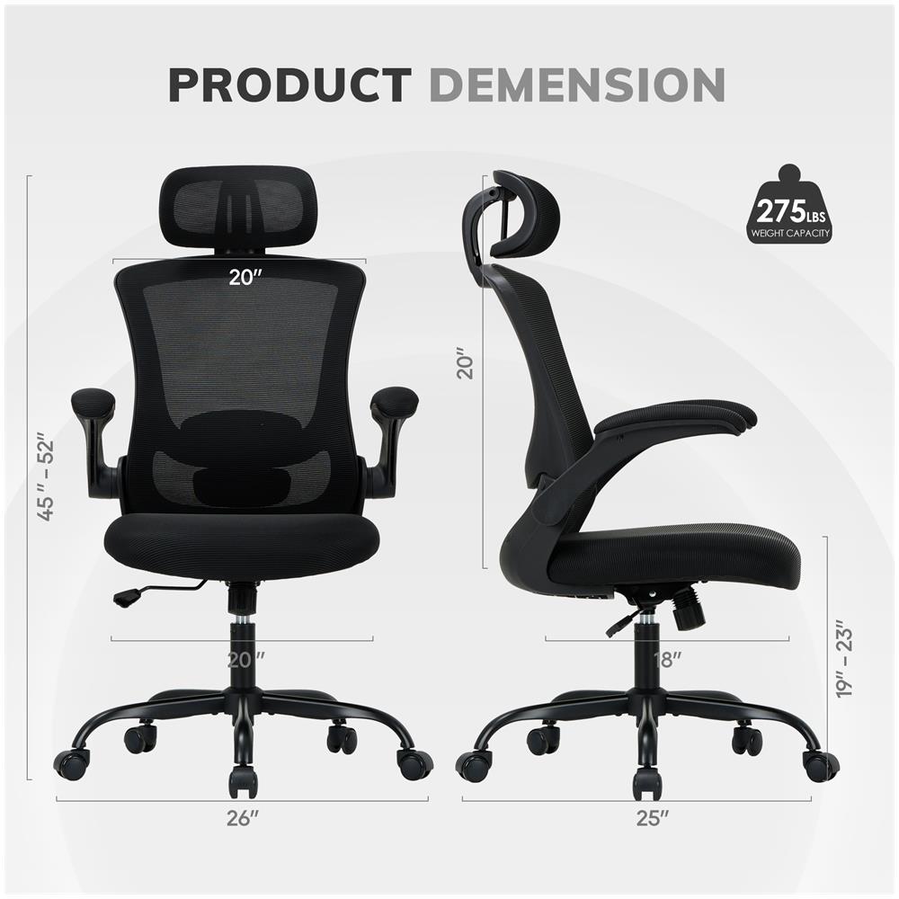 Sedia Da Ufficio - Sedia Ergonomica Con Poggiatesta, Supporto Lombare, Braccioli Ripiegabili E Funzione Dondolo 140°, Colore Nero - Foto 2