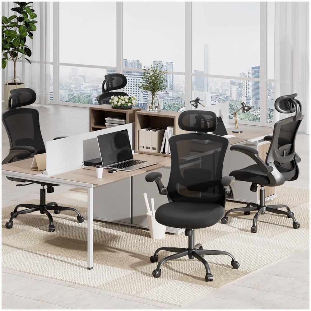 Sedia Da Ufficio - Sedia Ergonomica Con Poggiatesta, Supporto Lombare, Braccioli Ripiegabili E Funzione Dondolo 140°, Colore Nero - Foto 8