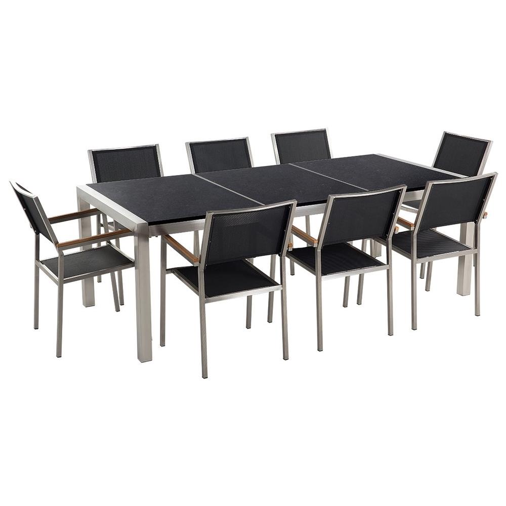 Set Di Tavolo E Sedie Da Giardino In Acciaio, Basalto E Fibra Tessile - Nero Lucido - 220cm - Grosseto - Foto 1