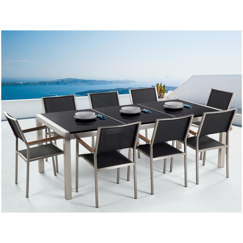 Set Di Tavolo E Sedie Da Giardino In Acciaio, Basalto E Fibra Tessile - Nero Lucido - 220cm - Grosseto - Foto 2