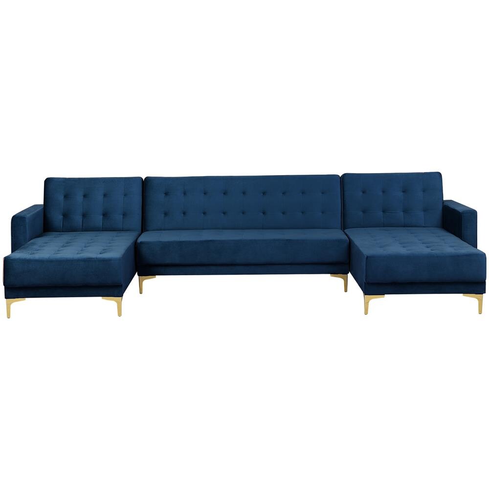 Divano A U Aberdeen Blu Marino Velluto Reversibile - Foto 1