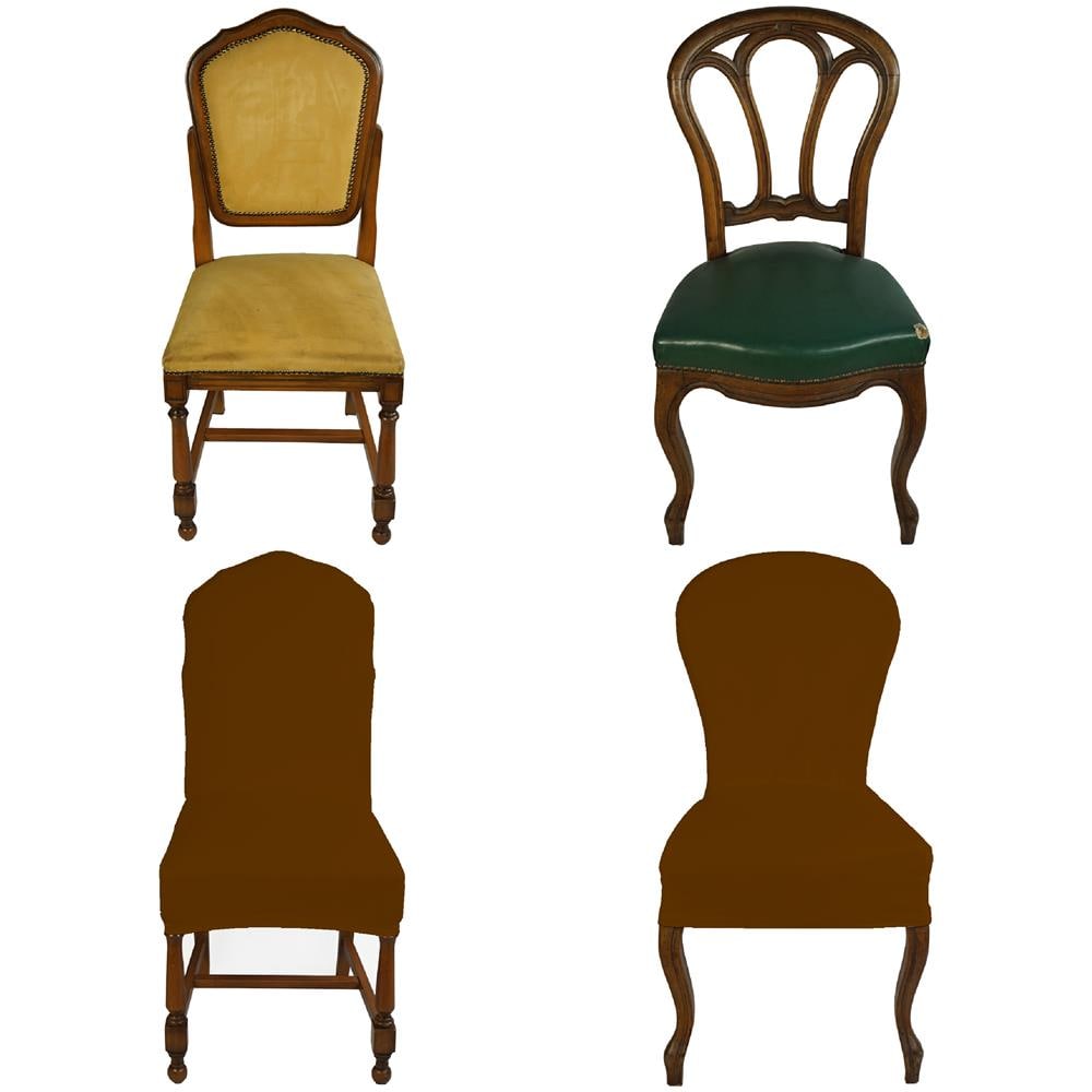 Set 2 Vestisedia Universale Con Schienale Tondo Subito Fatto Per Sedie Da Ufficio, Cucina, Sala Da Pranzo, Camera, Hotel O Ristorante In Tessuto Super Elasticizzato Made In Italy Marrone - Foto 1