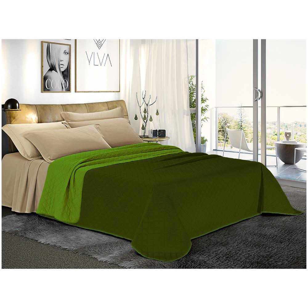 Trapuntino Copriletto Bicolor Double Face - Una Piazza E Mezza 220x280 Cm Verde / militare - Foto 4