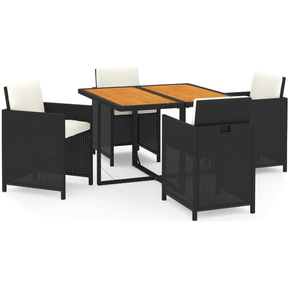 Set Da Pranzo Per Giardino 5 Pz Con Cuscini In Polyrattan Nero - Foto 1