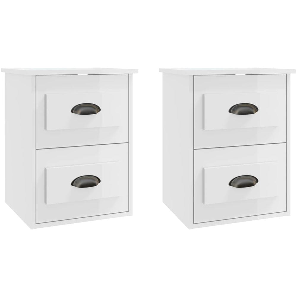 Comodini A Parete 2 Pz Bianco Lucido 41,5x36x53 Cm - Foto 2