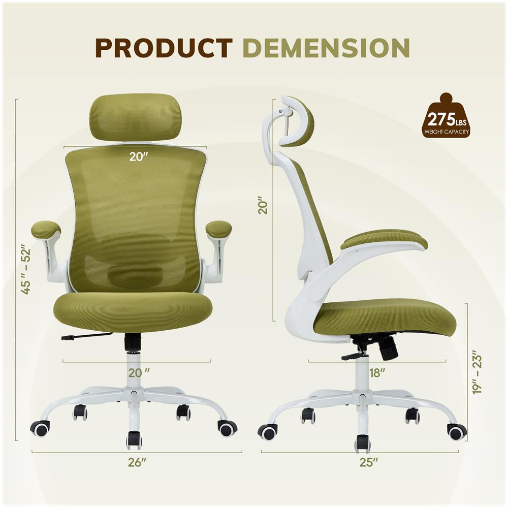 Sedia Ergonomica Per Ufficio - Sedia Da Scrivania In Rete Con Poggiatesta, Supporto Lombare, Braccioli Ribaltabili E Funzione Dondolo 140°, Verde - Foto 2