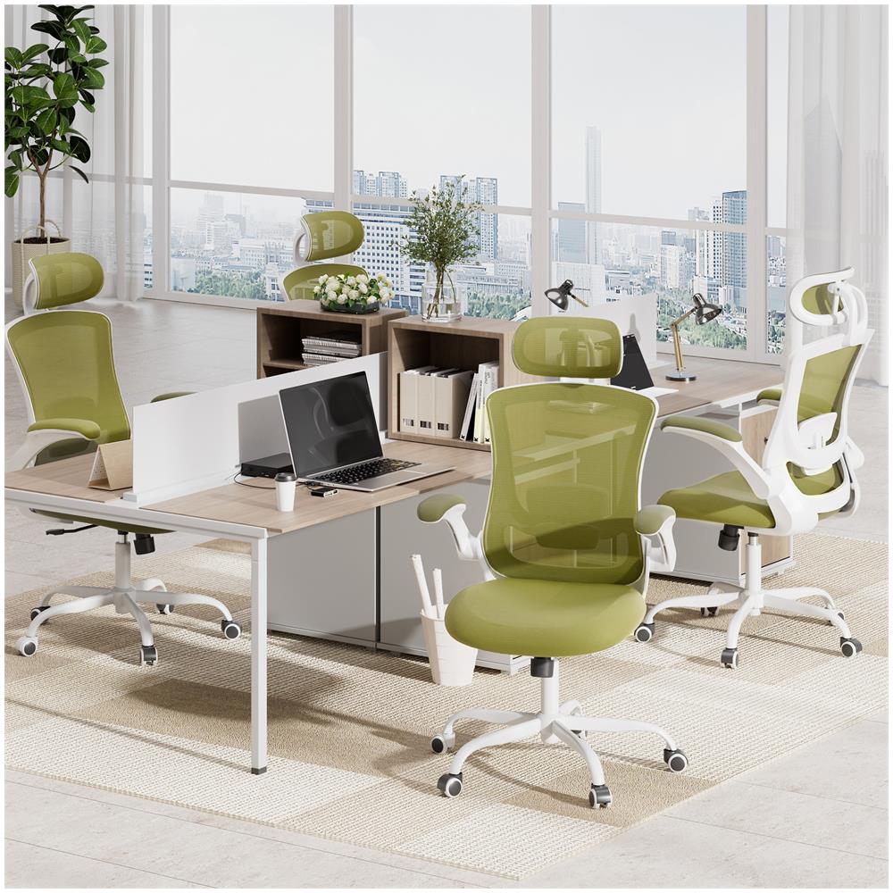 Sedia Ergonomica Per Ufficio - Sedia Da Scrivania In Rete Con Poggiatesta, Supporto Lombare, Braccioli Ribaltabili E Funzione Dondolo 140°, Verde - Foto 8