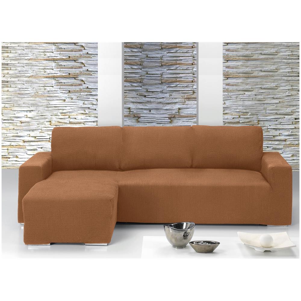 Copridivano Con Penisola Chaise Longue Tinta Unita Arancio Mod Capri Sinistra Arancio - Foto 1