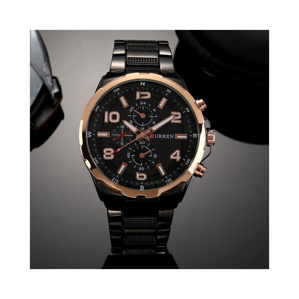 Orologio Da Polso Curren 8276 Uomo Analogico Quarzo Business Nero Oro - Foto 1